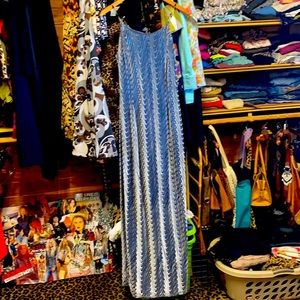 Shiny Silver Stretchy Velveteen Scott McClintock Evening Dress